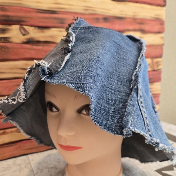 Upcycled Denim Patch " Flop Hat" M-XL Handmade Dont Throw It Out B - Picture 2 of 5